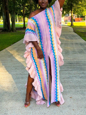 Ruffle Slit Knit Dresses