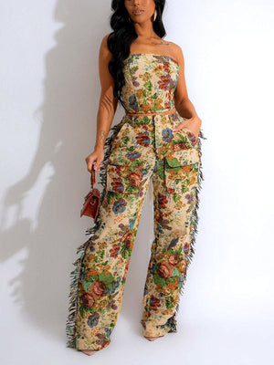 Vintage Tube Top Fringe Pants Set