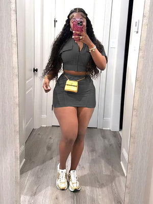 Ribbed Crop Top Skirt Set