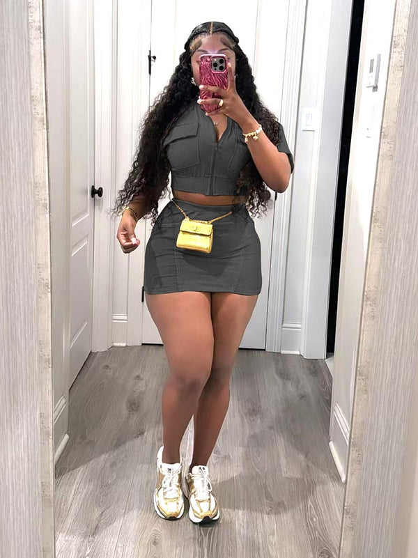 Ribbed Crop Top Skirt Set