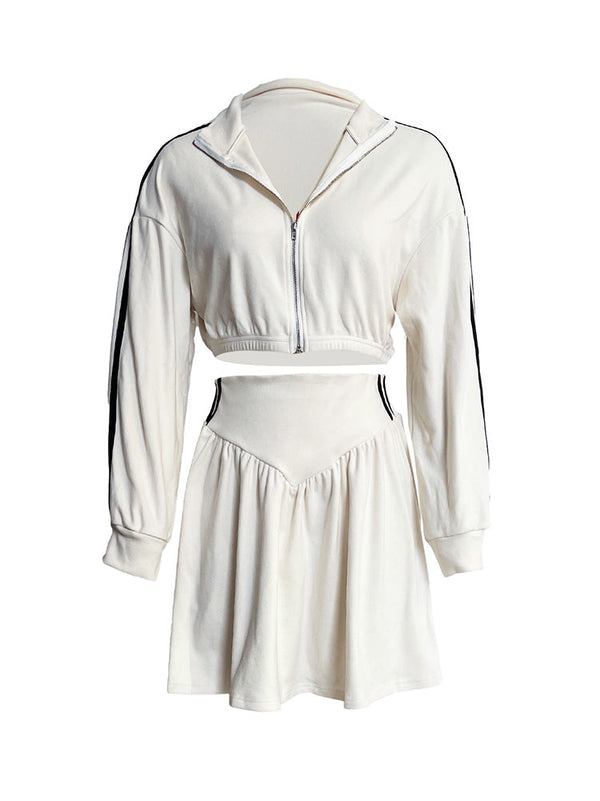 Zip Crop Top  Skirt Set