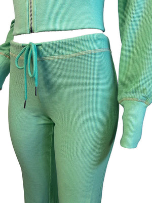 Waffle Jacket  Flare Pants Set