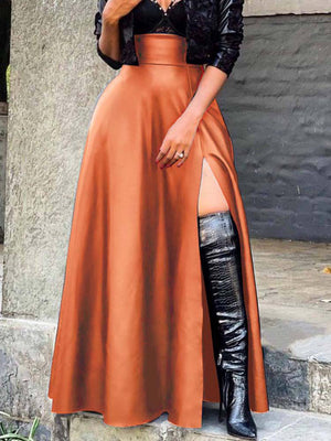 High Waist Side Slit PU Skirts