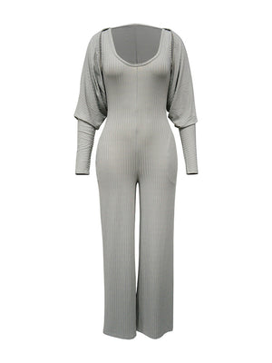 Ribbed Bolero  Jumpsuit Set