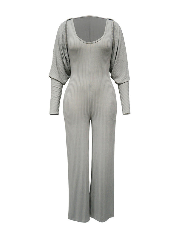 Ribbed Bolero  Jumpsuit Set