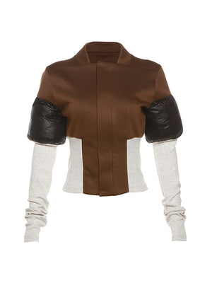 Colorblock Puffer Knit Sleeve Jackets