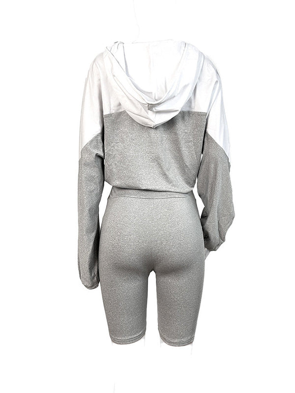 Half Zip Hoodie Biker Shorts Set