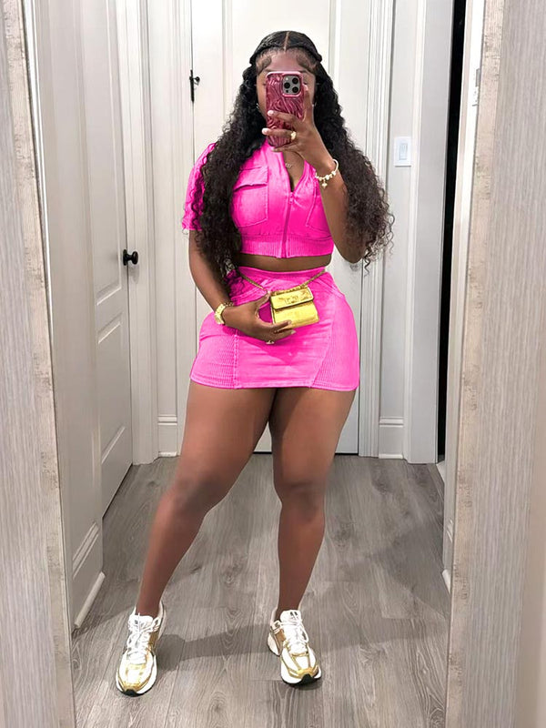 Ribbed Crop Top Skirt Set