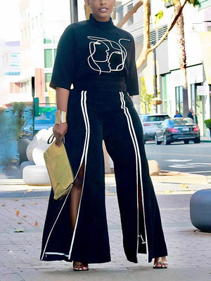 Abstract Printed Top Split Pants Set