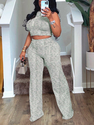Ribbed Crop Top Pants Set