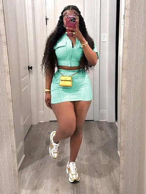 Ribbed Crop Top Skirt Set