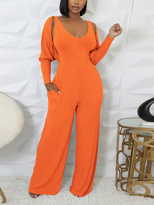 Ribbed Bolero  Jumpsuit Set
