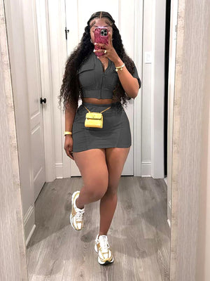 Ribbed Crop Top Skirt Set