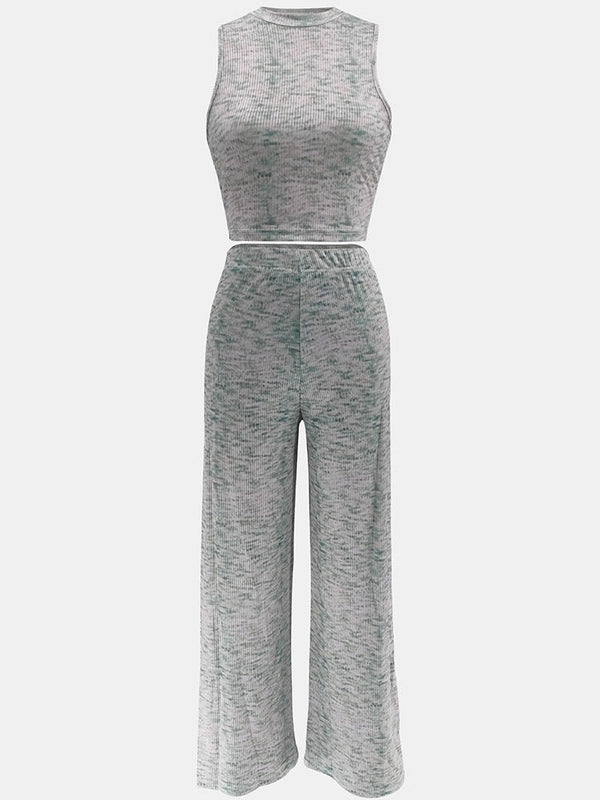 Ribbed Crop Top Pants Set