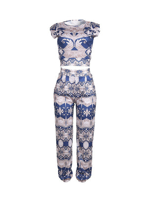 Printed Crop Top Pants Set