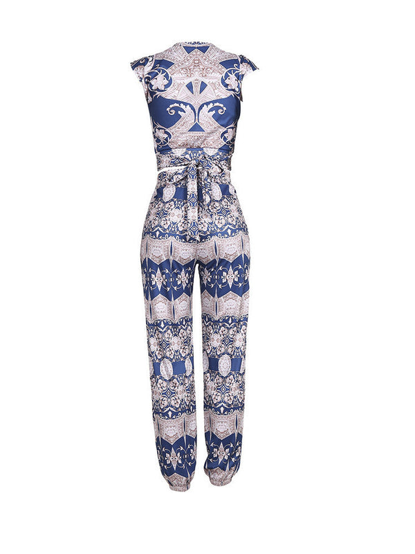 Printed Crop Top Pants Set