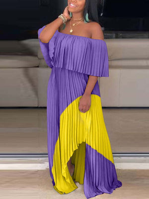 Off Shoulder Ombre Pleated Maxi Dresses