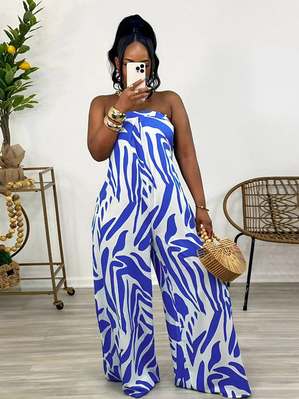 Strapless Printed Wide Jumpsuits