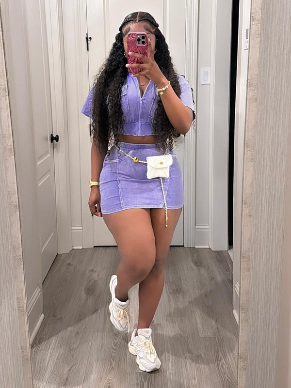 Ribbed Crop Top Skirt Set