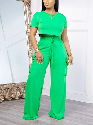 Crop Top  Pocket Pants Set