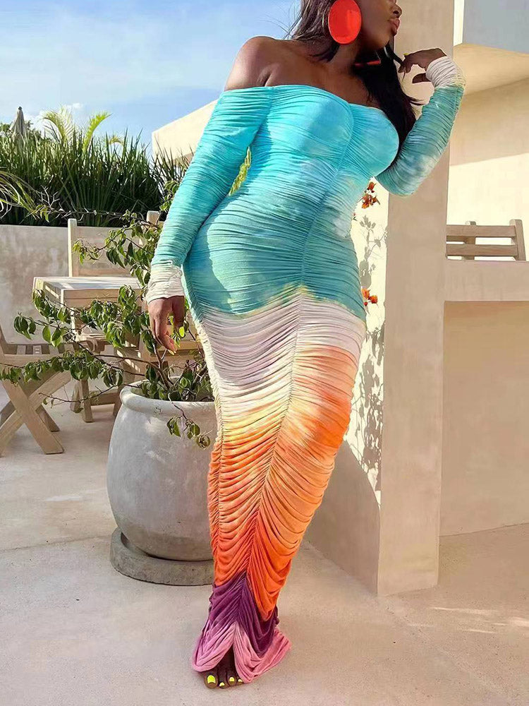 Gradient Ruched Maxi Dresses