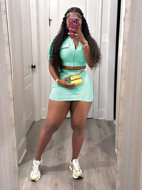 Ribbed Crop Top Skirt Set