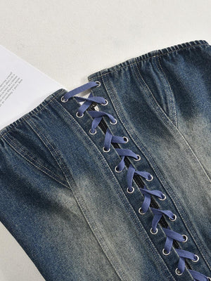 Denim Corset Lace-Up Dresses