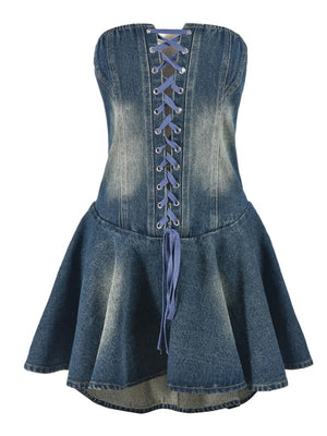 Denim Corset Lace-Up Dresses