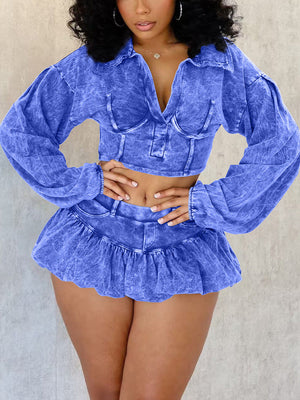 Washed Top Bubble Skort Set