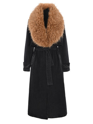Fur Collar Denim Trench Coats