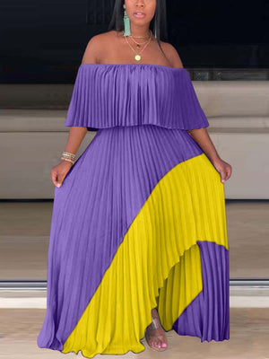 Off Shoulder Ombre Pleated Maxi Dresses