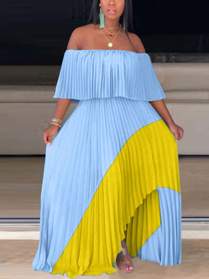 Off Shoulder Ombre Pleated Maxi Dresses