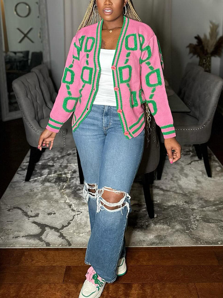 Contrast Letter Knit Cardigans