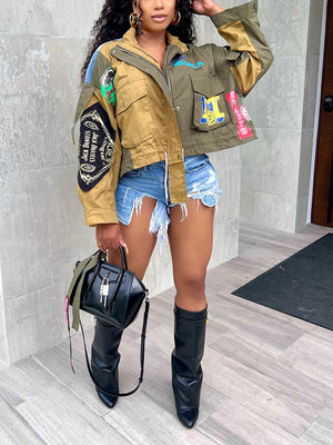 Cropped Contrast Denim Jackets