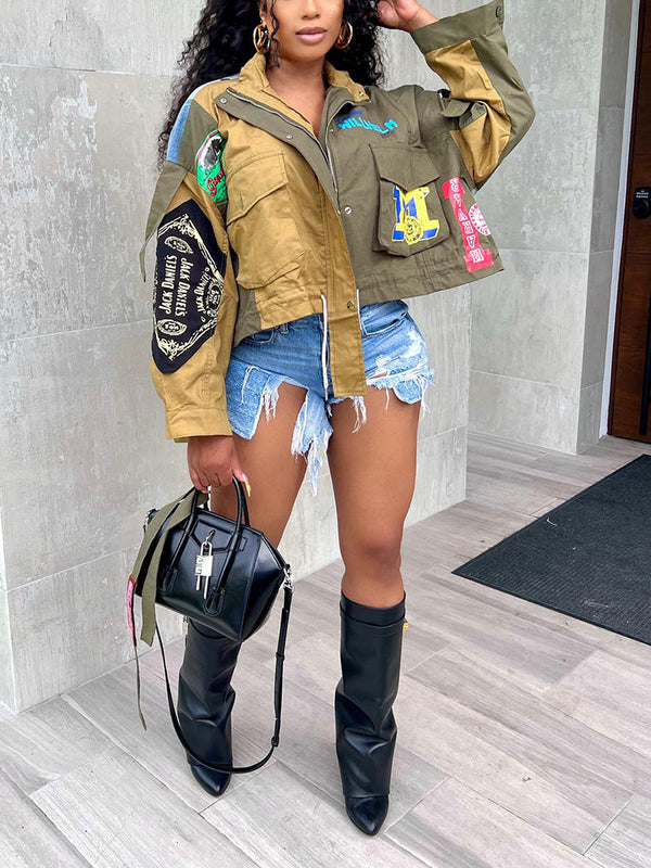 Cropped Contrast Denim Jackets