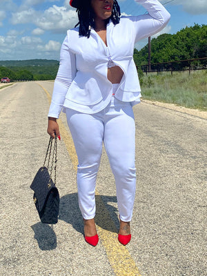 V-Neck Blazer Suit Pants Set