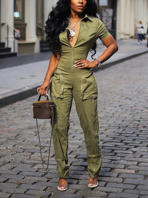 Zipper Cargo Pocket Utility Jumpsuits