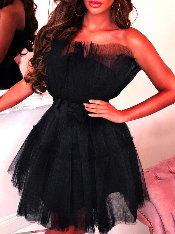 Bow Decor Layered Tulle Cocktail Dresses