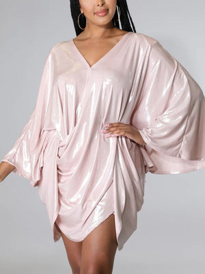Glitter Batwing Sleeves Backless Mini Dresses