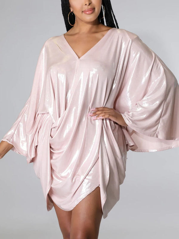 Glitter Batwing Sleeves Backless Mini Dresses