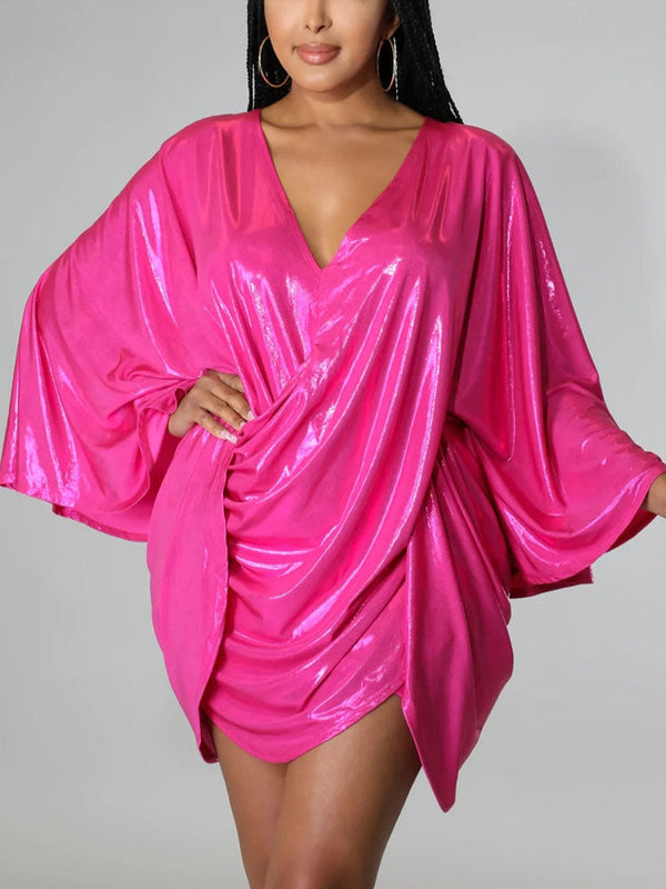 Glitter Batwing Sleeves Backless Mini Dresses