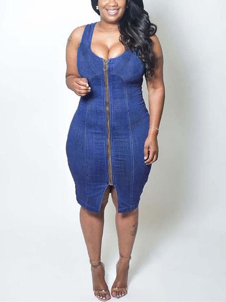 Sleeveless Zipper Slim Denim Dresses