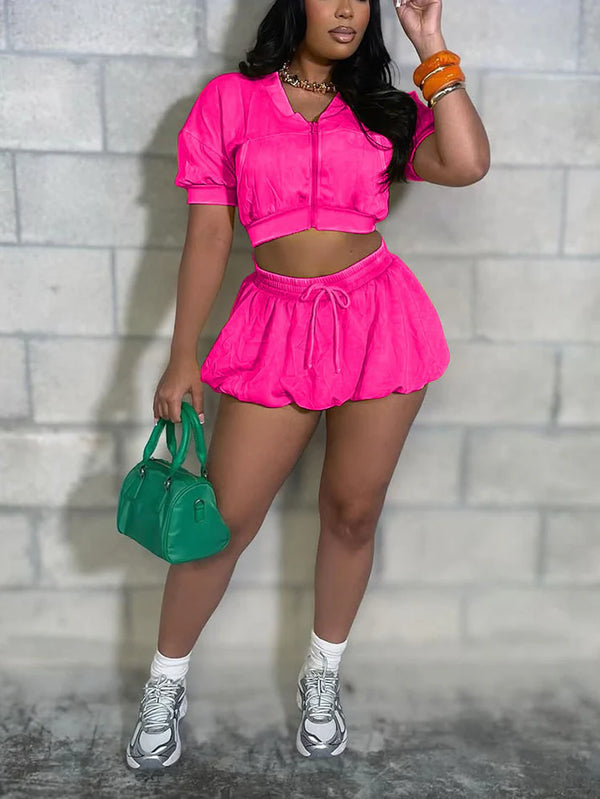 Cropped Jacket Bubble Skirt Set