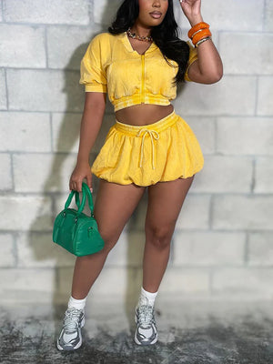 Cropped Jacket Bubble Skirt Set