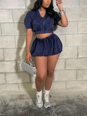 Cropped Jacket Bubble Skirt Set
