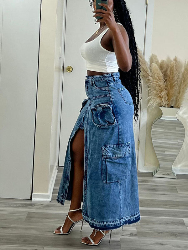 Denim Cargo Skirts