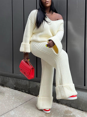 Ribbed Knit Sweater Pants Set