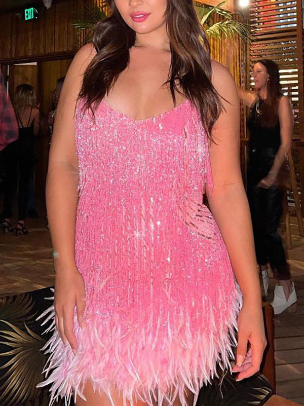 Feather Sequin Camisole Dresses