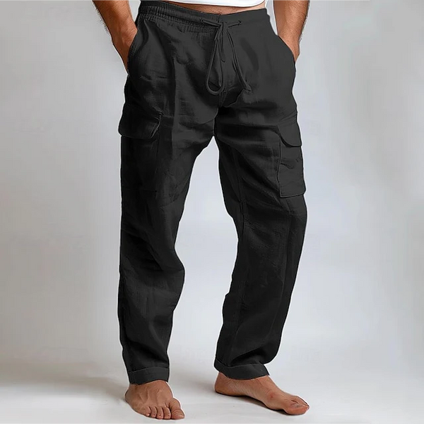 Men's Drawstring Elastic Waist Pocket Linen Pants