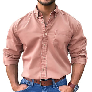 Men's Vintage washed cotton long sleeve shirts